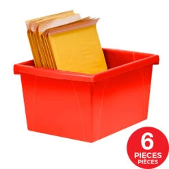 Storex® 4 Gallon/15 L, Classroom Storage Bin With Lid, 13.625"L X11.25"W X 7.87"H, 1/ Pack, Red -Merangue International shop large ea051 Storex 61410U06C 6PACK Storage Crates Bins Storex 4 Gallon 15 L Classroom Storage Bin with Lid 13 625 L x11 25 W x 7 87 H 6 Pack