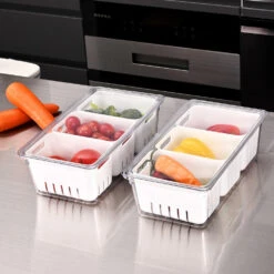 Refrigerator Bins Fridge Organizer Food Storage 4 Divider Removable Baskets 2 Sets, 4 In 1 - STORA™ -Merangue International shop large f0425 STORA STO KSRB ALL Storage Boxes Baskets Refrigerator Bin with Removable Baskets to Keep Fruit Fresh 2 Sets STORA