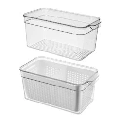 Refrigerator Bins Fridge Organizer Food Storage 4 Divider Removable Baskets 2 Sets, 4 In 1 - STORA™ -Merangue International shop large f505c STORA STO KSRB ALL Storage Boxes Baskets Refrigerator Bin with Removable Baskets to Keep Fruit Fresh 2 Sets STORA
